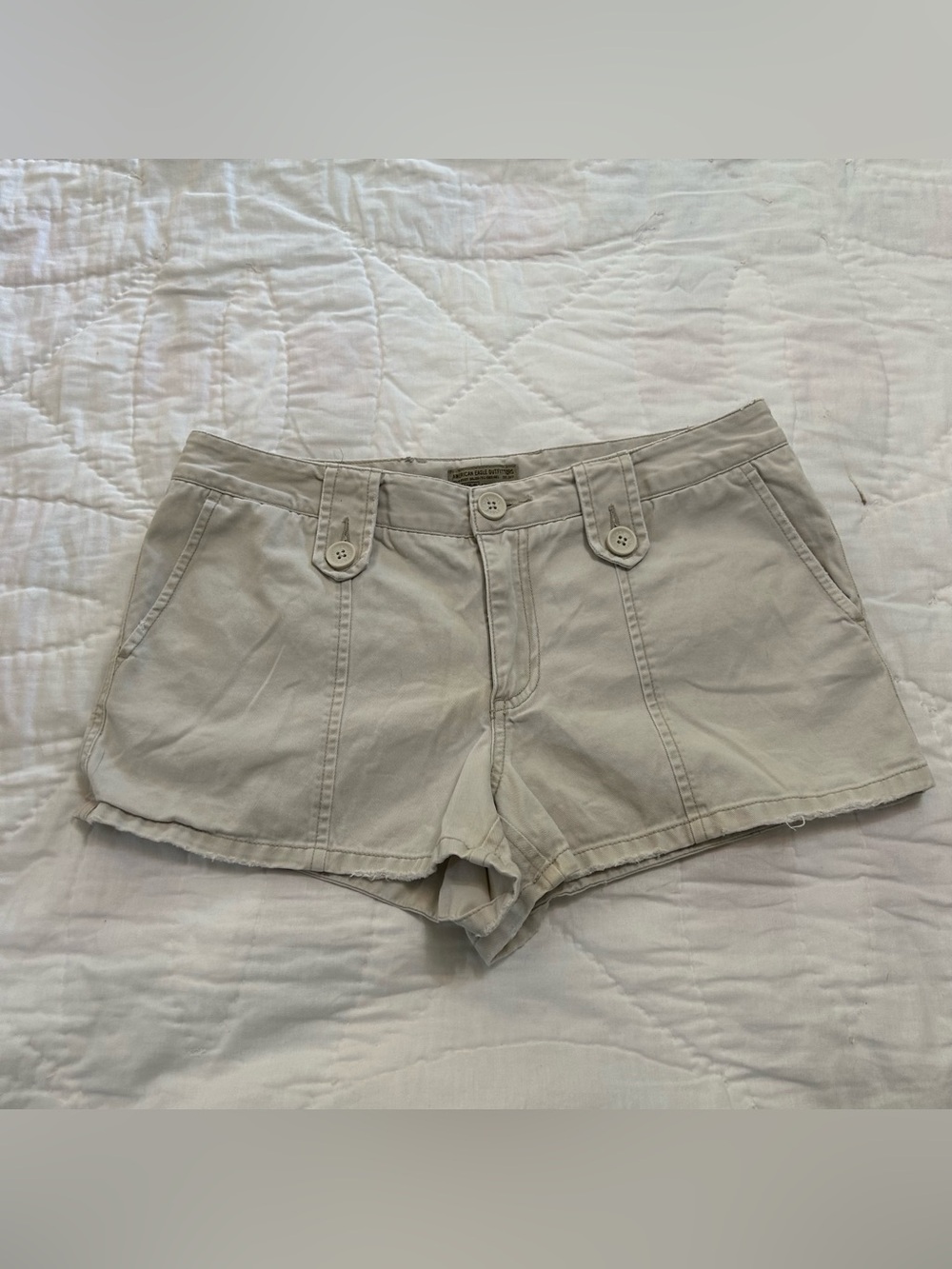 VTG Y2K American Eagle Micro Mini Shorts Womens 4 Tan Canvas Utility Low Rise